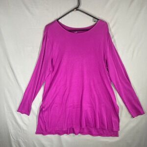 J Jill Perfect Pima Long Sleeve Crewneck Tunic Magenta Size L Side Vents Stretch